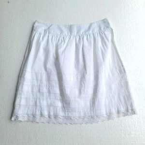 Nue Options Women's White Cotton Eyelet Lace Overlay Pull On A-Line Skirt Sz 10